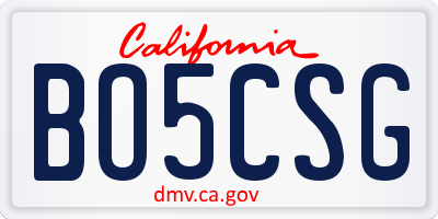 CA license plate BO5CSG