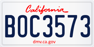 CA license plate BOC3573