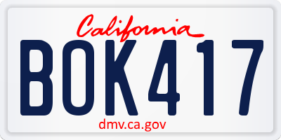 CA license plate BOK417