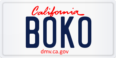 CA license plate BOKO