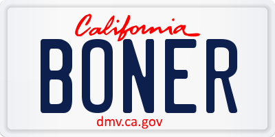 CA license plate BONER