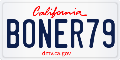 CA license plate BONER79