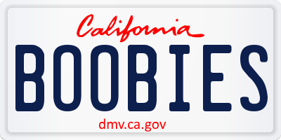 CA license plate BOOBIES