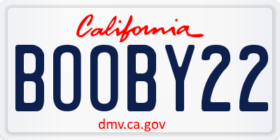 CA license plate BOOBY22