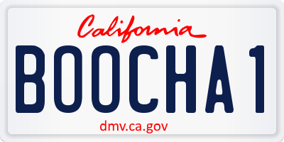 CA license plate BOOCHA1