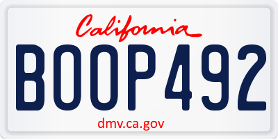 CA license plate BOOP492