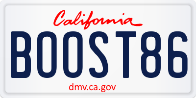 CA license plate BOOST86