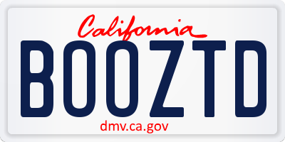 CA license plate BOOZTD