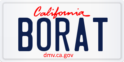 CA license plate BORAT