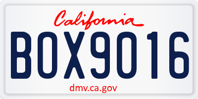 CA license plate BOX9016