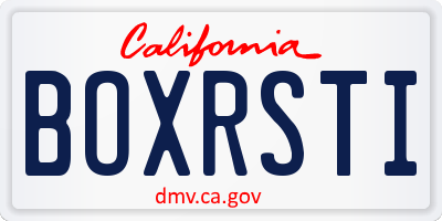 CA license plate BOXRSTI