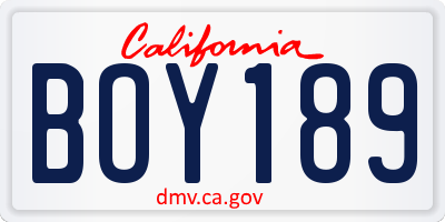 CA license plate BOY189