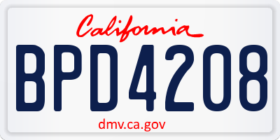 CA license plate BPD4208