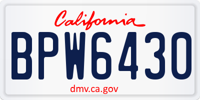 CA license plate BPW6430