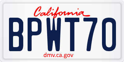 CA license plate BPWT70