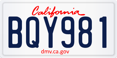 CA license plate BQY981