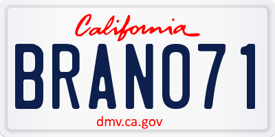 CA license plate BRAN071