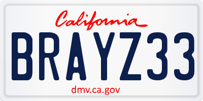 CA license plate BRAYZ33