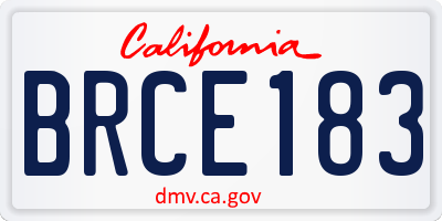 CA license plate BRCE183