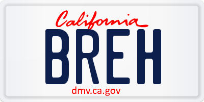 CA license plate BREH