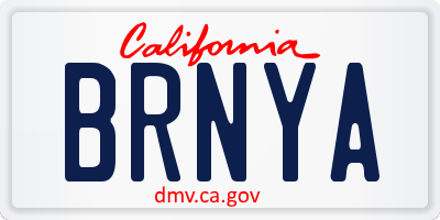 CA license plate BRNYA