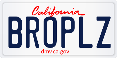 CA license plate BROPLZ