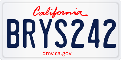 CA license plate BRYS242