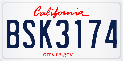 CA license plate BSK3174