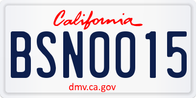 CA license plate BSN0015