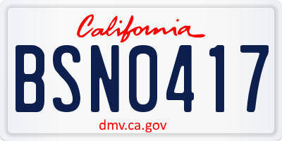 CA license plate BSN0417