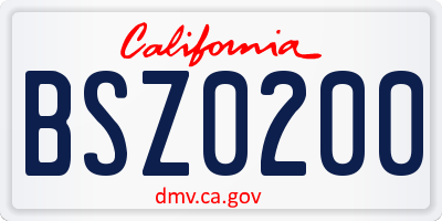 CA license plate BSZ0200