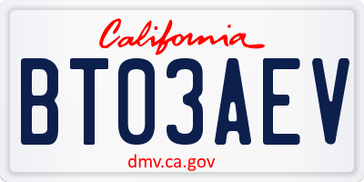 CA license plate BT03AEV