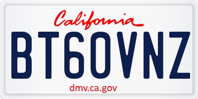 CA license plate BT60VNZ