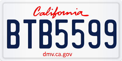 CA license plate BTB5599