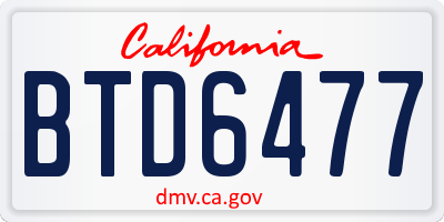 CA license plate BTD6477