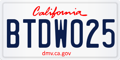 CA license plate BTDW025