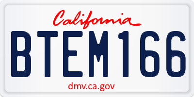 CA license plate BTEM166