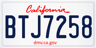 CA license plate BTJ7258