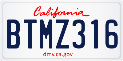 CA license plate BTMZ316