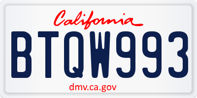 CA license plate BTQW993