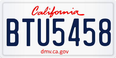 CA license plate BTU5458