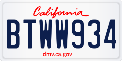 CA license plate BTWW934