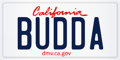 CA license plate BUDDA