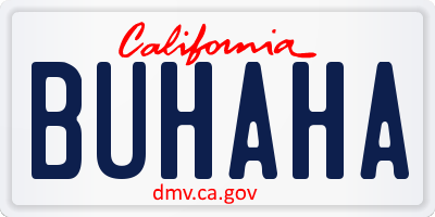 CA license plate BUHAHA