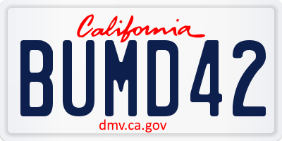 CA license plate BUMD42