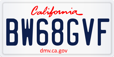 CA license plate BW68GVF