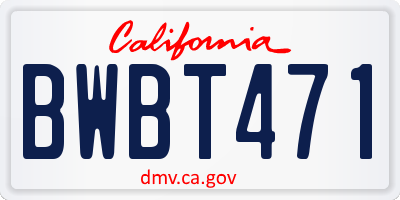 CA license plate BWBT471