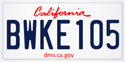 CA license plate BWKE105