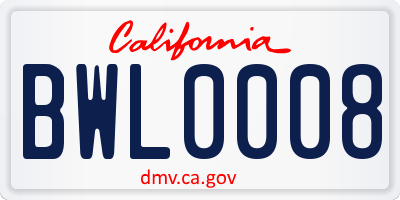 CA license plate BWL0008