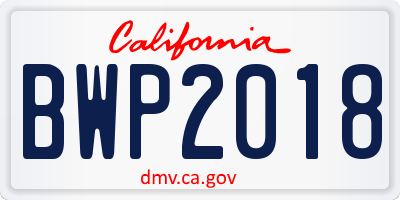 CA license plate BWP2018